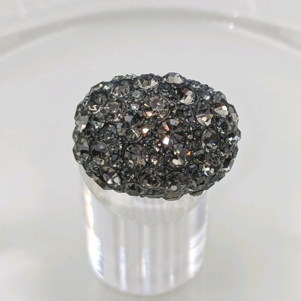 Gray Crystal Large Statement Silver Tone Ring Adj - image 1